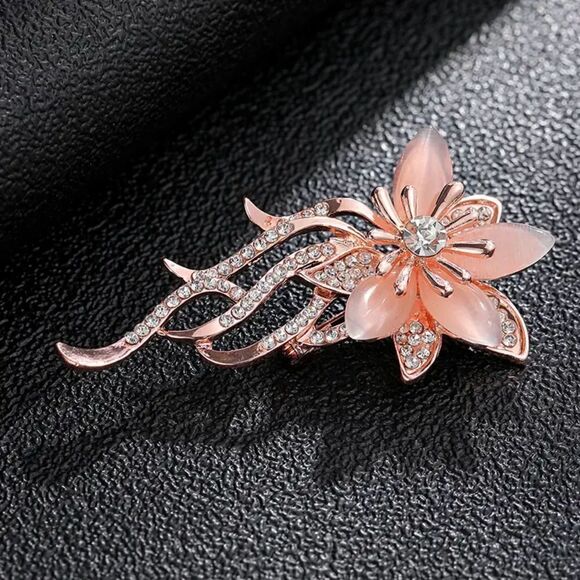 New - Rose Gold and Rhinestone Orchid Brooch - Picture 6 of 7